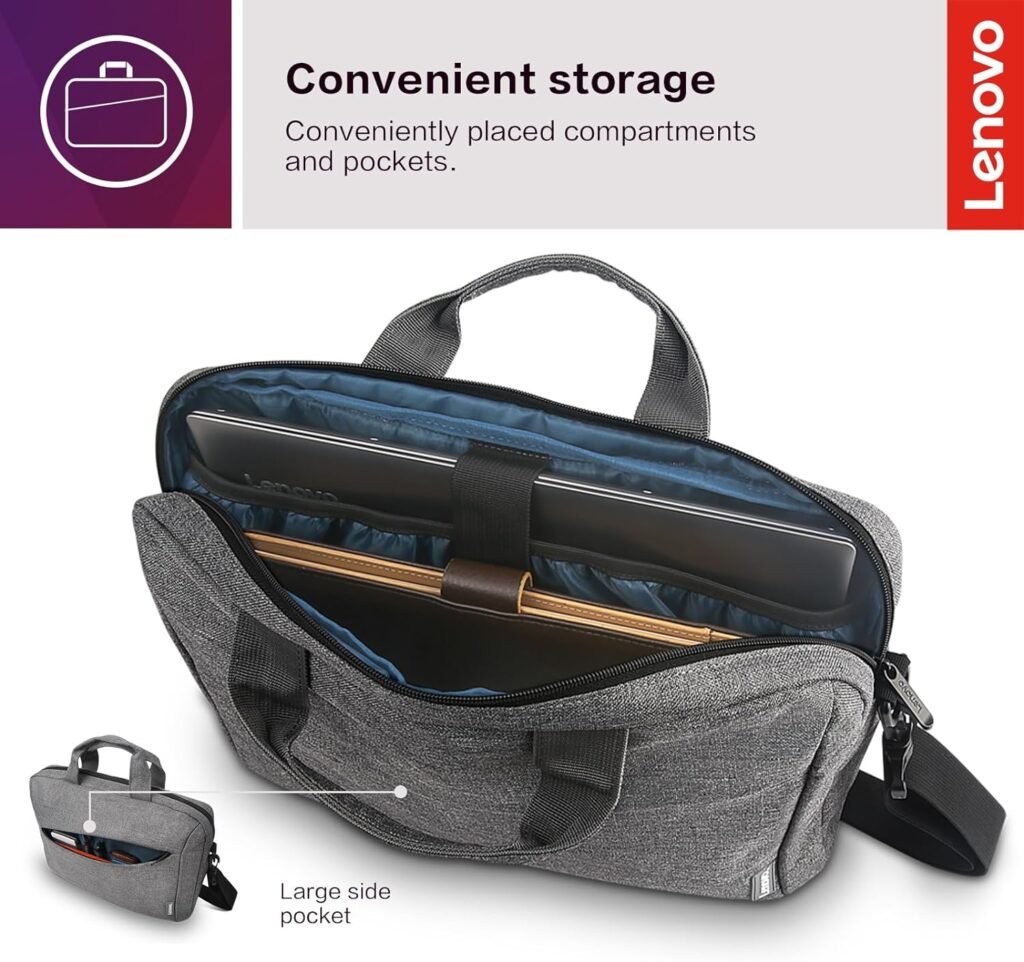 Lenovo Laptop Bag T210, Messenger Shoulder Bag for Laptop or Tablet, Sleek, Durable  Water-Repellent Fabric