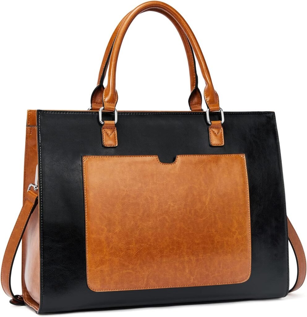 BROMEN Women Leather Briefcase 15.6 inch Vintage Laptop Shoulder Bag Business Tote Work Handbag