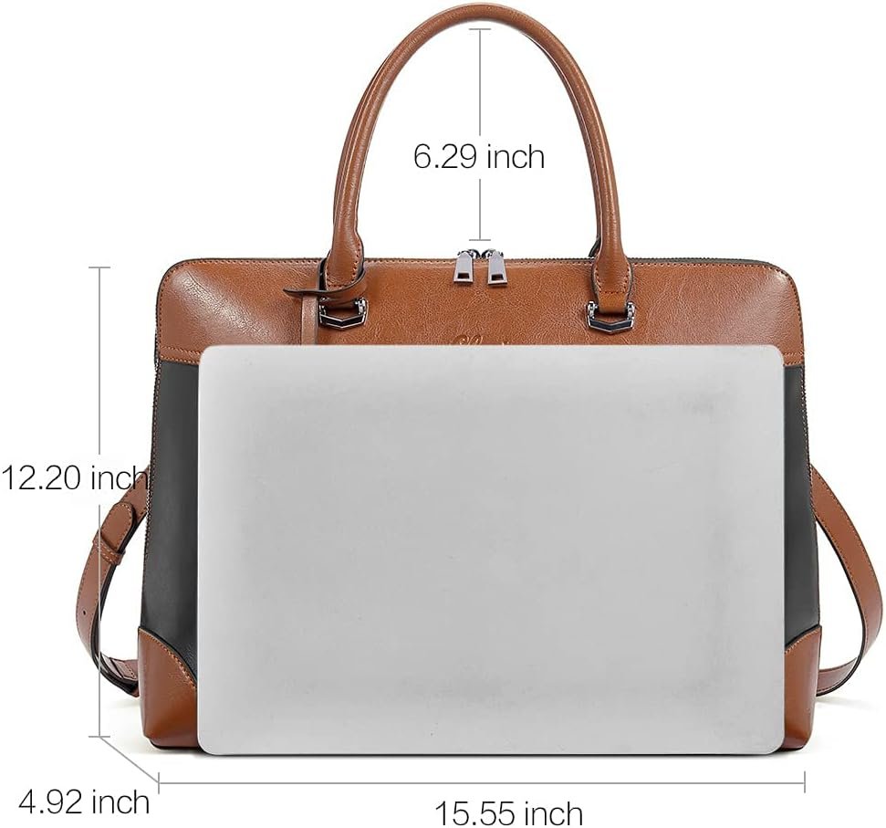 CLUCI Leather Briefcase for Women 15.6 Inch Laptop Business Vintage Slim Ladies Shoulder Bag