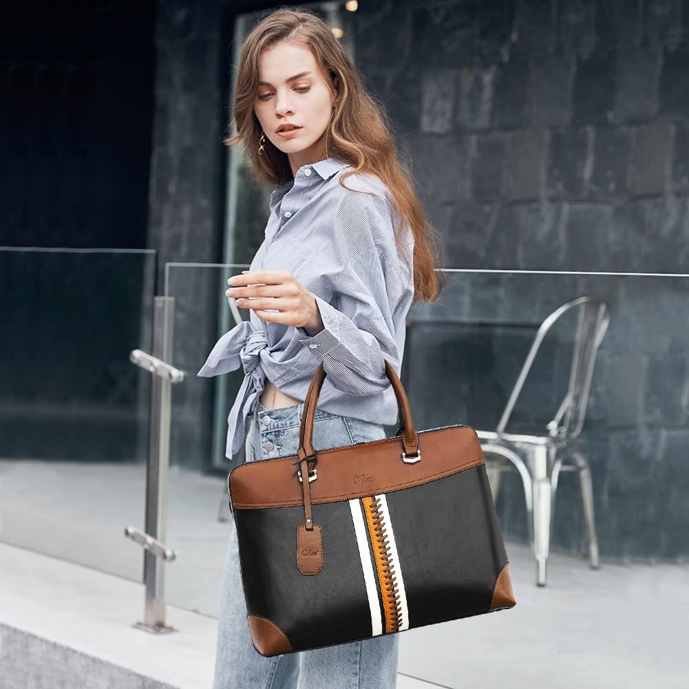 CLUCI Leather Briefcase for Women 15.6 Inch Laptop Business Vintage Slim Ladies Shoulder Bag