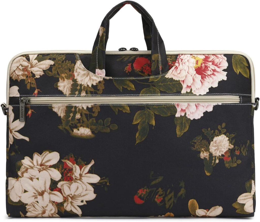 DACHEE Black Peony Patten Waterproof Shoulder Messenger Bag Case Sleeve for 14 Inch 15 Inch Laptop Briefcase 15.6 Inch…