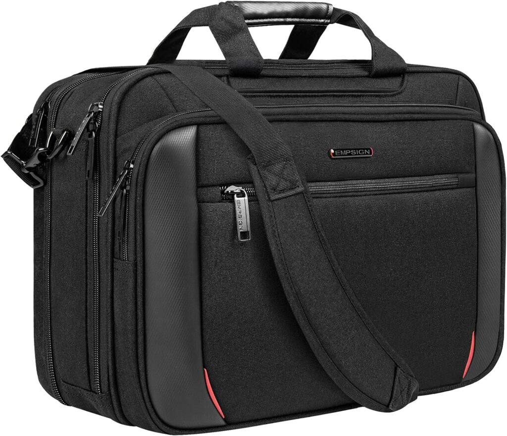 EMPSIGN Laptop Case Briefcase, 17.3 Inch Laptop Bag Expandable Messenger Bag for Men  Women Water Repellent, RFID Blocking Shoulder Bag Canvas Bag for Work, Business Travel
