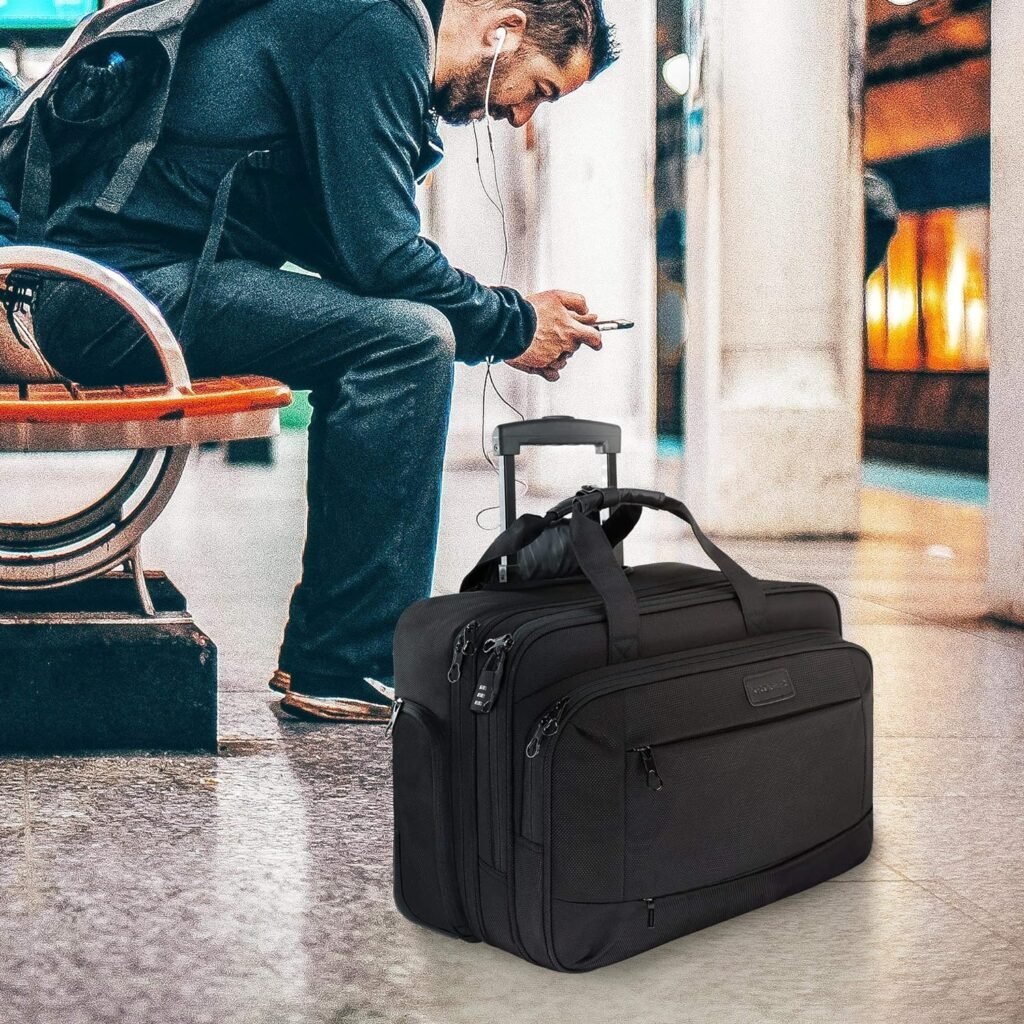 KROSER Rolling Laptop Bag for Men Women, Rolling Laptop Wheeled Briefcase for Business Fits Up to 17.3 Inch Laptop, Water-Repellent Wheeled Computer Bag Roller Case with RFID Pockets for Travel