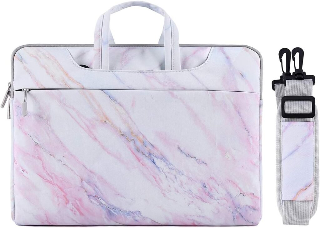MOSISO Laptop Shoulder Bag Compatible with MacBook Air/Pro, 13-13.3 inch Notebook, Compatible with MacBook Pro 14 inch M3 M2 M1 2023-2021, Canvas Cross Grain Marble Carrying Briefcase Sleeve