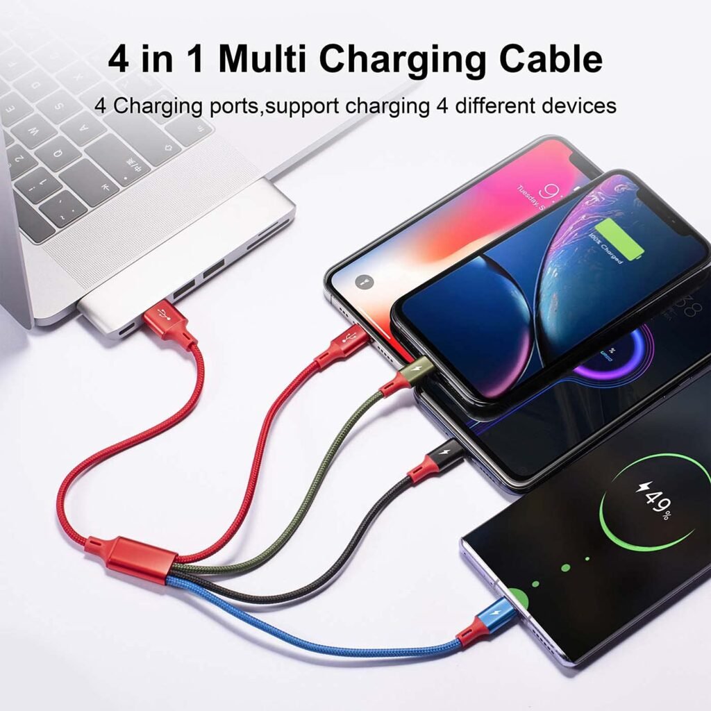Short Multi Charging Cable, 1Ft/2Pack Multi Charging Cord, 4 in 1 Multi Charger Cable,Multi Charger,Fast Charging with IP/Type C/Micro USB Ports for Cell Phones/Tablets/Samsung Galaxy/LG/More
