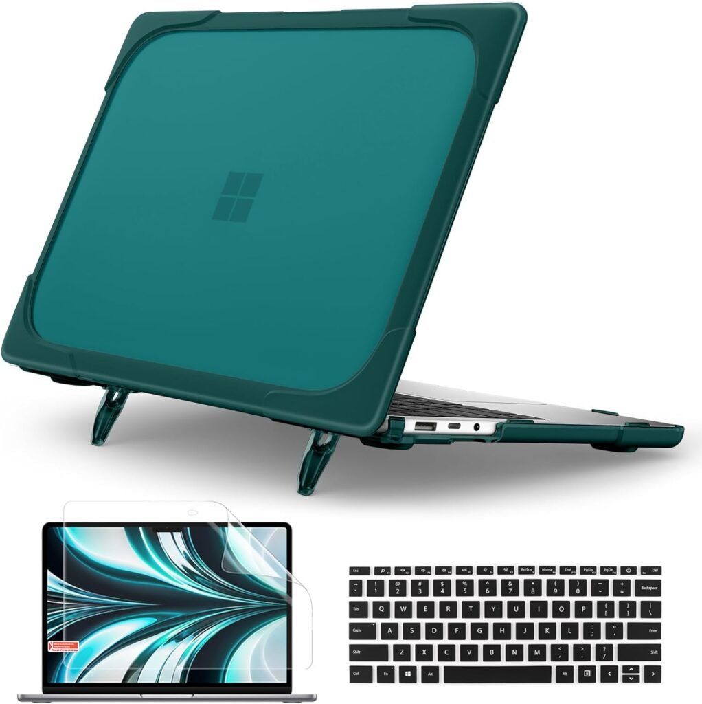 Batianda Heavy Duty 15 inch Microsoft Surface Laptop 5 4/3 Case with Metal Palm Rest with Fold Kickstand and Keyboard Cover - Shockproof Protective Cover for Enhanced Durability and Comfortable,Grey