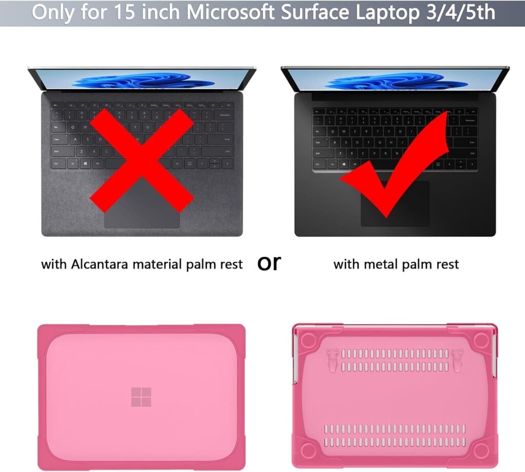 Batianda Heavy Duty 15 inch Microsoft Surface Laptop 5 4/3 Case with Metal Palm Rest with Fold Kickstand and Keyboard Cover - Shockproof Protective Cover for Enhanced Durability and Comfortable,Grey