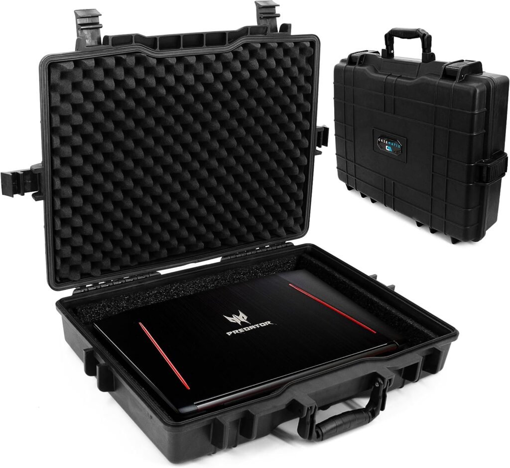 CASEMATIX Waterproof Laptop Hard Case for 15-17 inch Gaming Laptops and Accessories - Heavy Duty Hard Laptop Case Compatible with 15.6 and 17.3 inch Gaming Laptops and Gaming Laptop Accessories