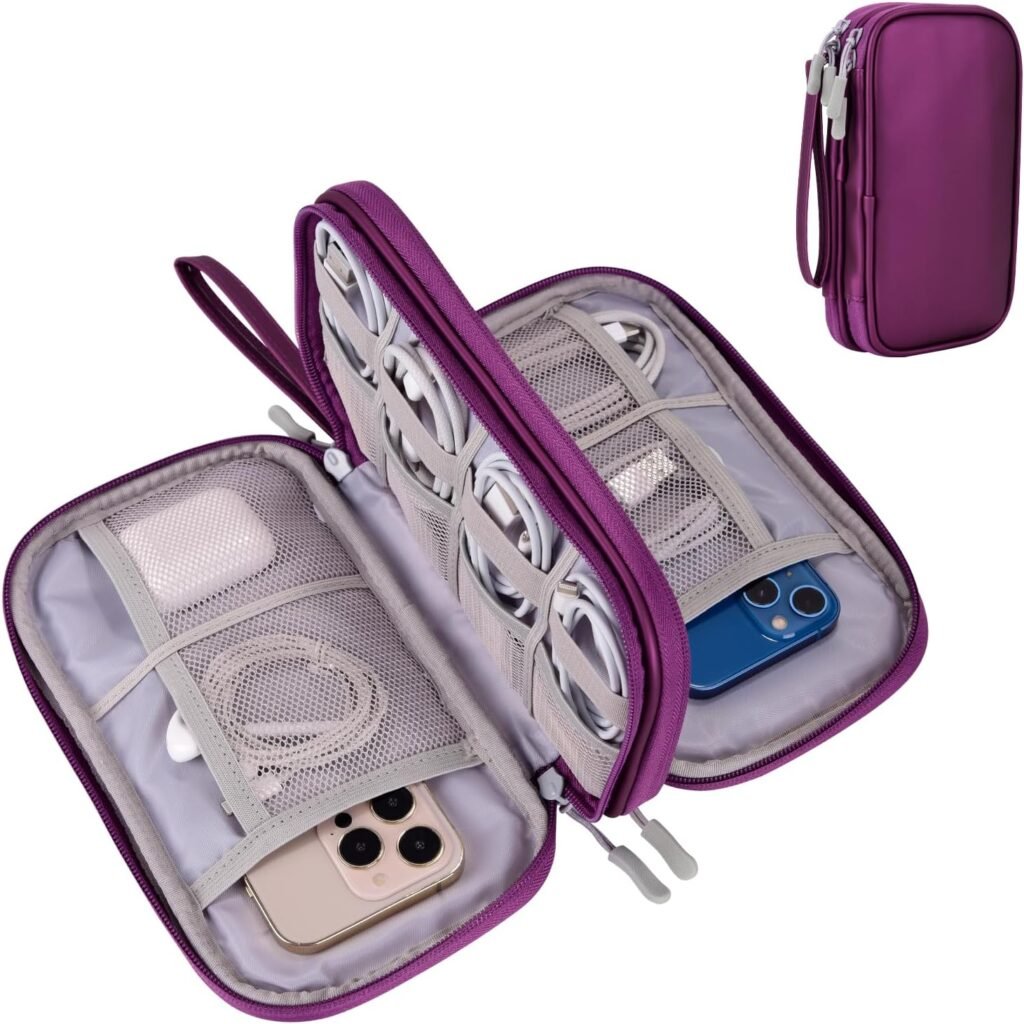 Electronics Organizer Travel Case, Carry On Essentials Pouch Bag for Tech Accessories, Cable, Chargers  Cords (Purple, Medium)