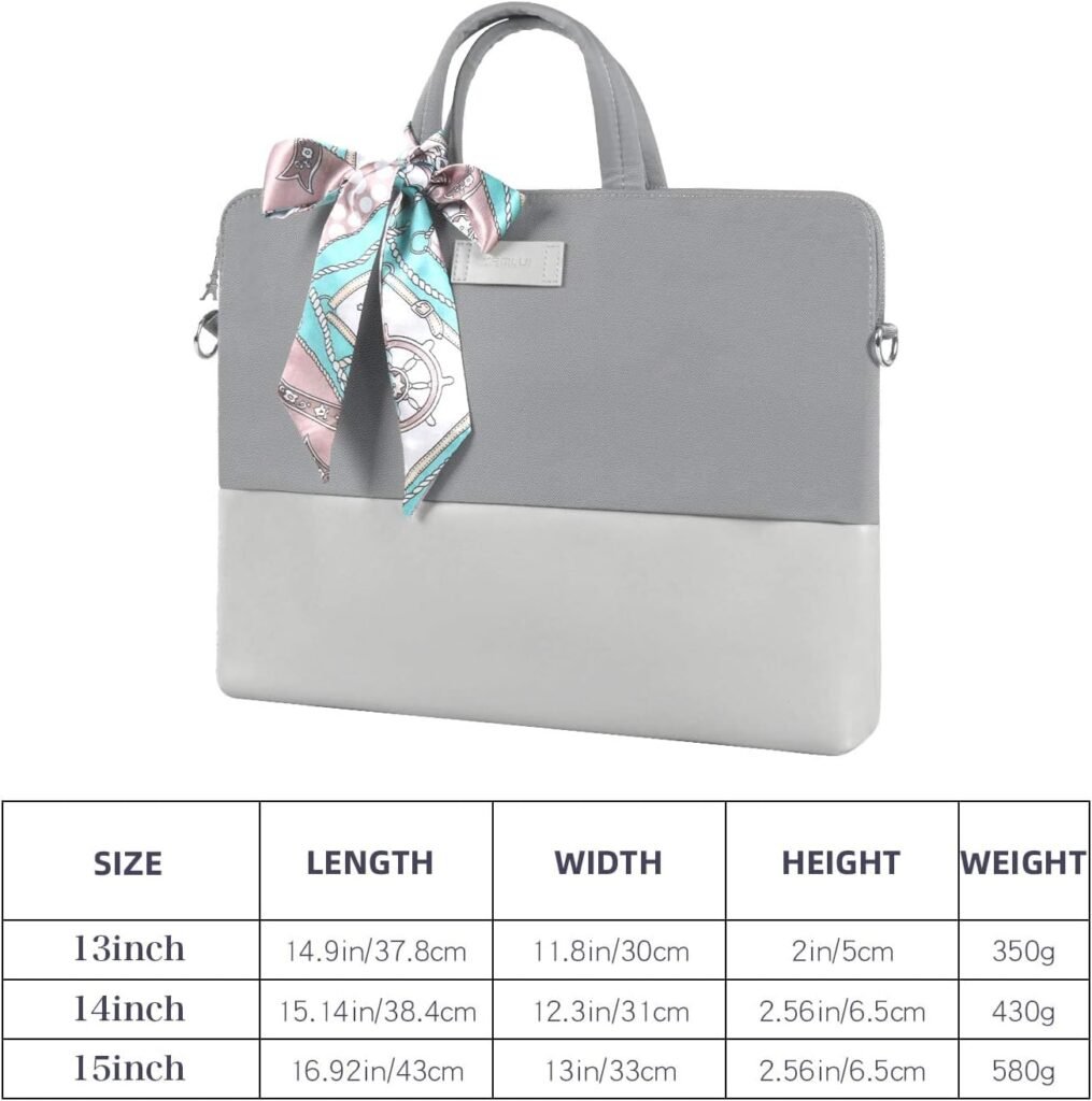 Kamlui Laptop Bag for Women 14 inch Girl Slim Grey with Handle Crossbody Professional Waterproof Travel Designer Thin Handbag Carrying Shoulder Computer Case