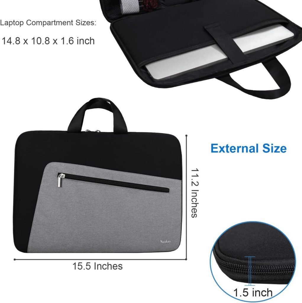 Laptop Case 15.6 Inch, Durable Shockproof Protective Laptop Sleeve, Water Resistant Computer Carrying Bag Briefcase Compatible with 15.6 inch HP, Dell, Acer, Asus, Lenovo, Notebook, Black/Grey