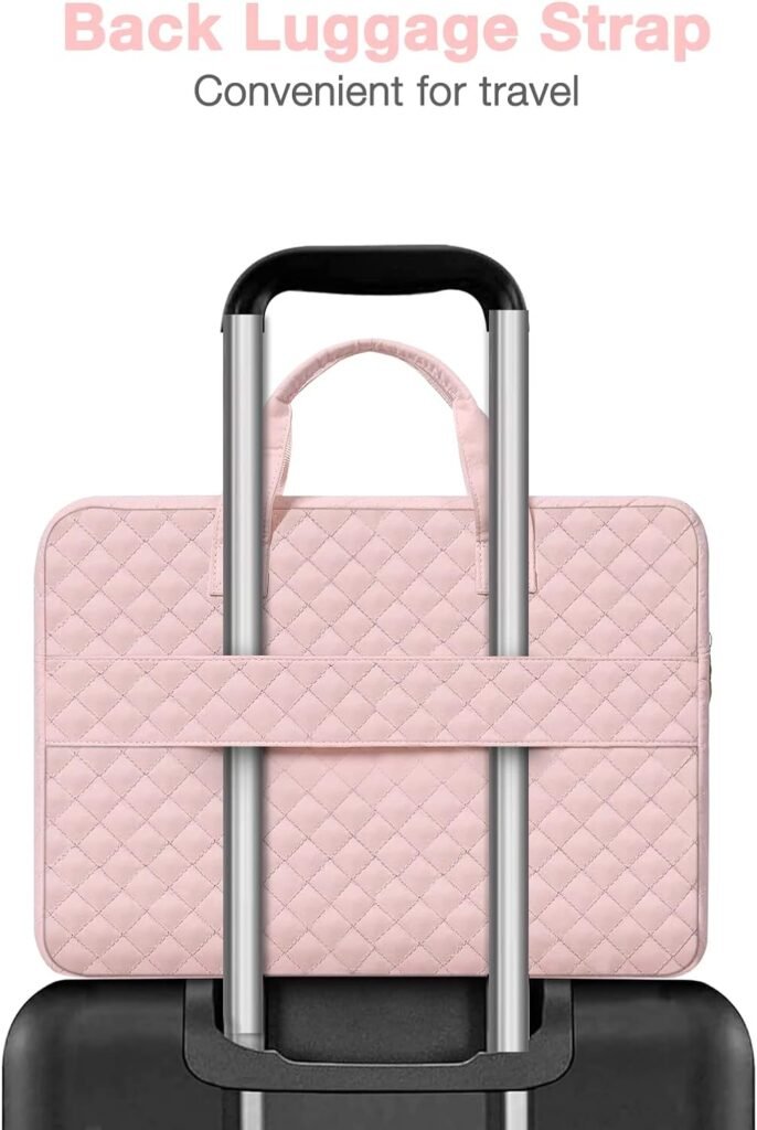 MOSISO 360 Protective Laptop Sleeve Compatible with MacBook Air/Pro,13-13.3 inch Notebook,Compatible with MacBook Pro 14 M3 M2 M1 2023-2021, Square Quilted Bag with 2 PocketsHandleBelt, Chalk Pink