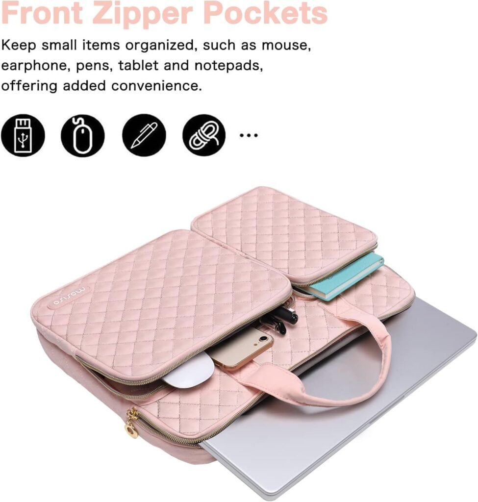 MOSISO 360 Protective Laptop Sleeve Compatible with MacBook Air/Pro,13-13.3 inch Notebook,Compatible with MacBook Pro 14 M3 M2 M1 2023-2021, Square Quilted Bag with 2 PocketsHandleBelt, Chalk Pink