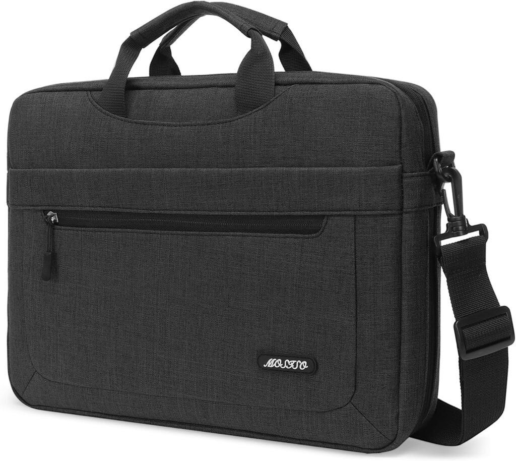 MOSISO Laptop Shoulder Messenger Bag Compatible with MacBook Air/Pro,13-13.3 inch Notebook,Compatible with MacBook Pro 14 inch M3 M2 M1 Pro Max 2023-2021 with Adjustable Depth at Bottom, Black