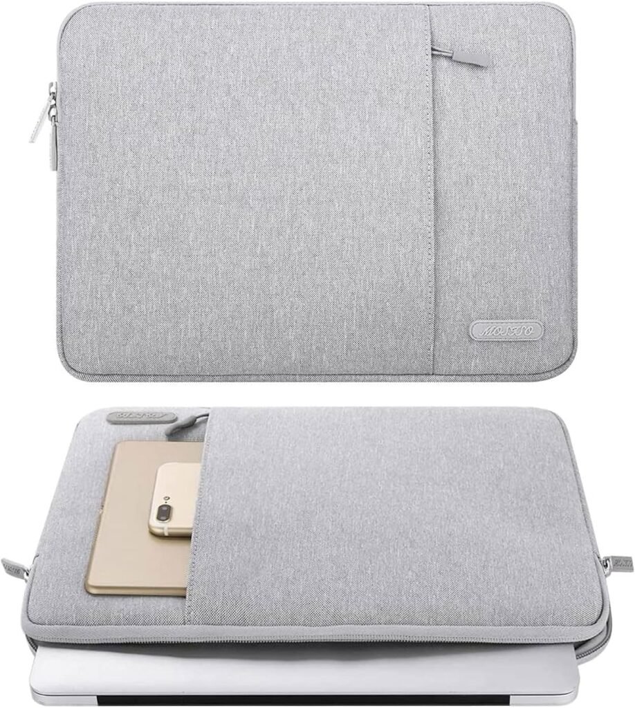 MOSISO Laptop Sleeve Bag Compatible with MacBook Air/Pro, 13-13.3 inch Notebook, Compatible with MacBook Pro 14 inch M3 M2 M1 Chip Pro Max 2023-2021, Polyester Vertical Case with Pocket, Gray