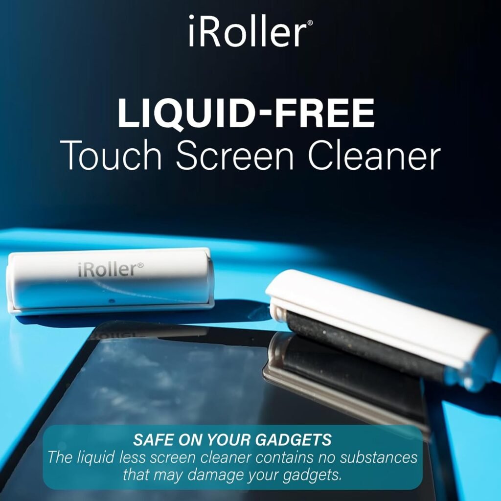Phone Screen Cleaner Liquid Less - Portable Roller Touchscreen Cleaning Tool for Smartphone  iPad, Laptop Computer Monitor- Reusable  Washable - No Residue, Removes Smears  Smudges - 3.5