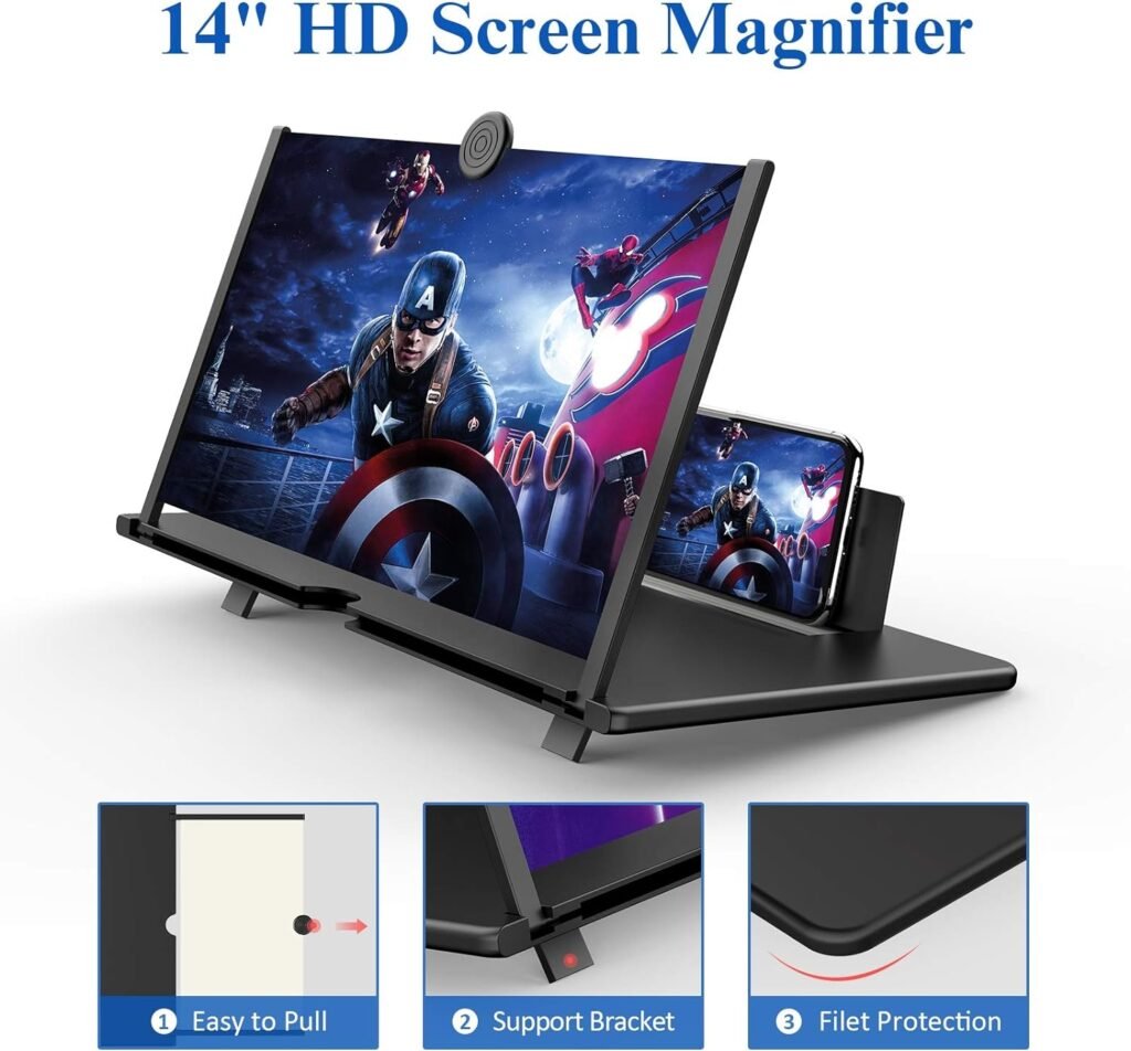 12 Screen Magnifier for Cell Phone -3D HD Magnifying Projector Screen Enlarger for Movies, Videos and Gaming – Foldable Phone Stand Holder with Screen Amplifier–Compatible with All Smartphones