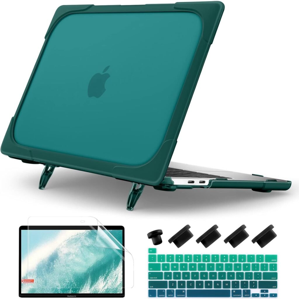 Batianda Heavy Duty Case for New MacBook Pro 13 Inch 2022 2020 A2338 M2 M1 Chip A2289 A2251 with Touch Bar, Shockproof Hard Shell Case with TPU Bumper Fold Kickstand  Keyboard Cover Skin, Deep Teal