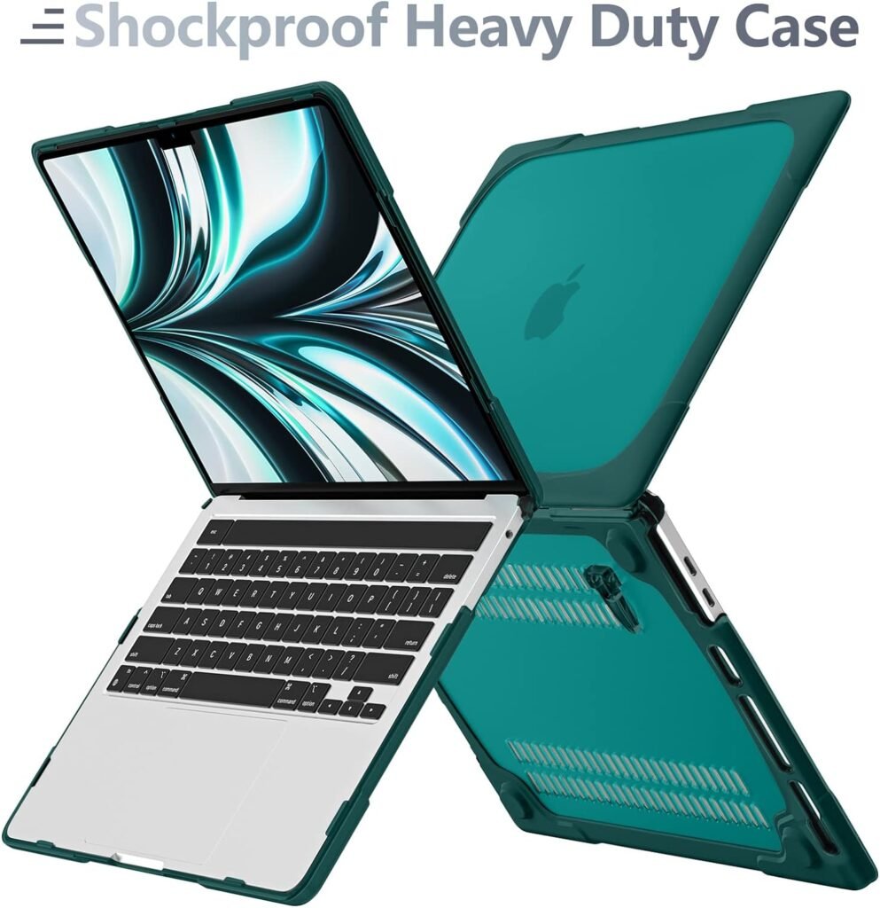 Batianda Heavy Duty Case for New MacBook Pro 13 Inch 2022 2020 A2338 M2 M1 Chip A2289 A2251 with Touch Bar, Shockproof Hard Shell Case with TPU Bumper Fold Kickstand  Keyboard Cover Skin, Deep Teal