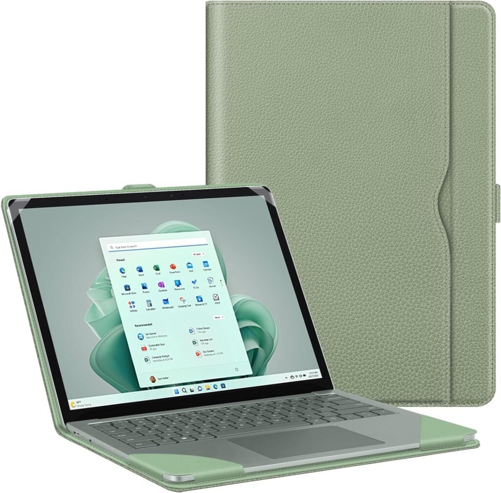 Fintie Sleeve Case for 13.5 Inch Microsoft Surface Laptop 5/4/3/2 (Model: 1951/1868/1958/1950/1867/1769), Premium PU Leather Protective Folio Book Cover with Large Pocket, Sage