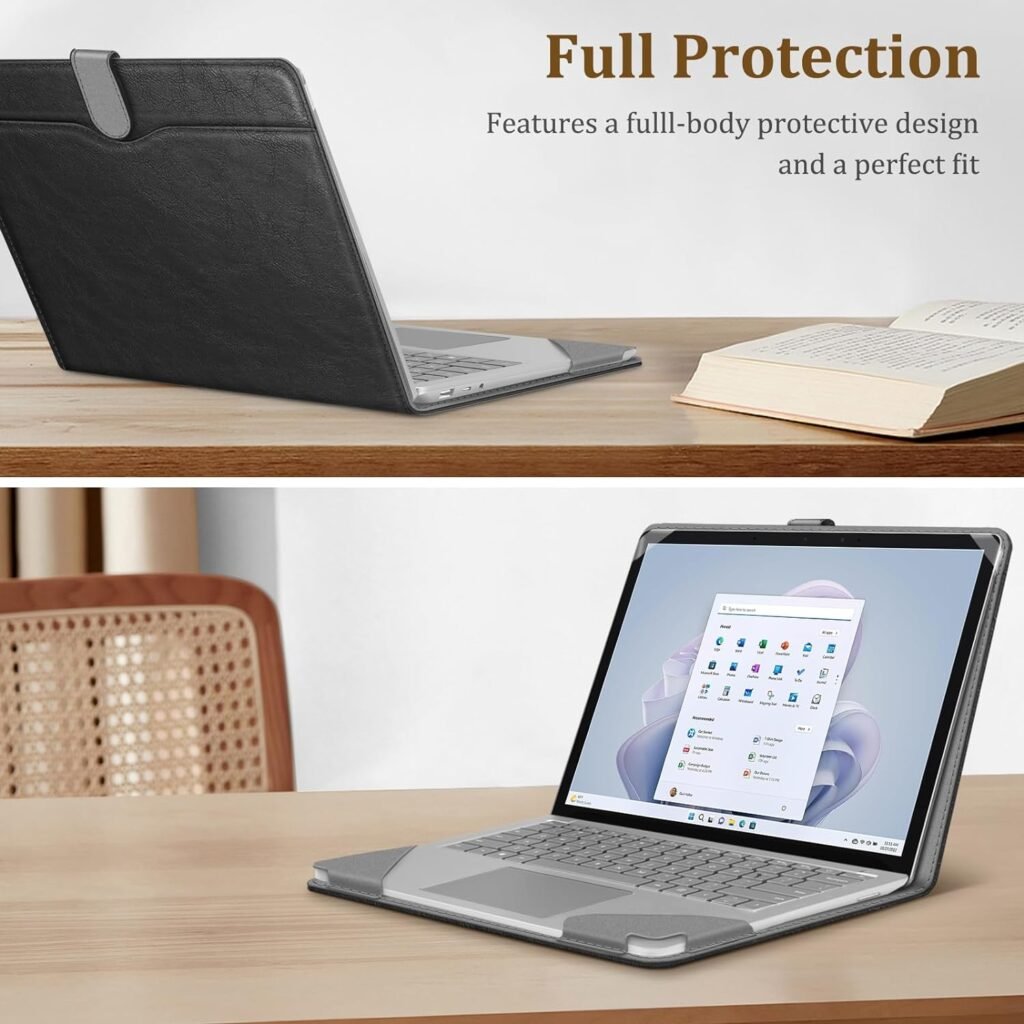 Fintie Sleeve Case for 13.5 Inch Microsoft Surface Laptop 5/4/3/2 (Model: 1951/1868/1958/1950/1867/1769), Premium PU Leather Protective Folio Book Cover with Large Pocket, Sage
