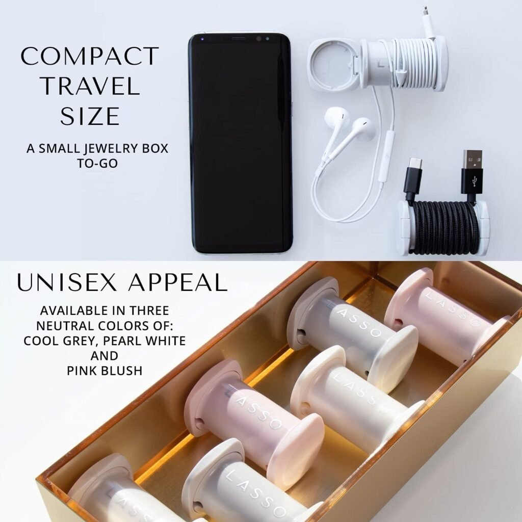 LASSO Tangle-Free Jewelry  Tech Accessory Organizer  Travel Storage Case (Cool Gray)