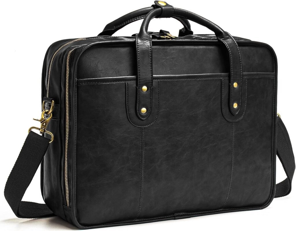 Leather Briefcases for Men 15.6 Inch Business Computer Bag Laptop Bag for Men Water Resistance Vintage Large Capacity Travel Messenger Bag Perfect Bag for Men-Black