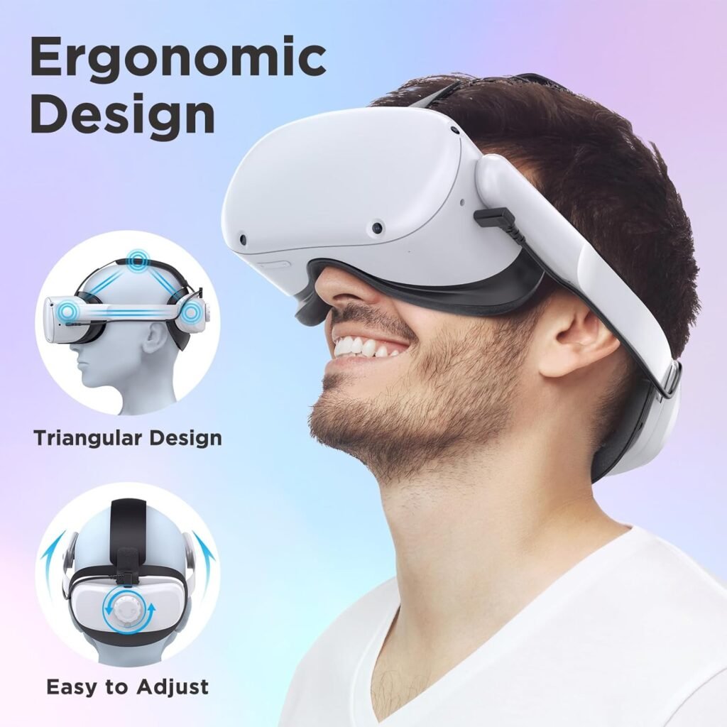 YOGES Battery Head Strap Compatible with Oculus Quest 2 Accessories, 5000mAh Rechargable Adjustable Headstrap to Extend Playtime and Comfort for VR Headset Compatible with Meta Quest 2