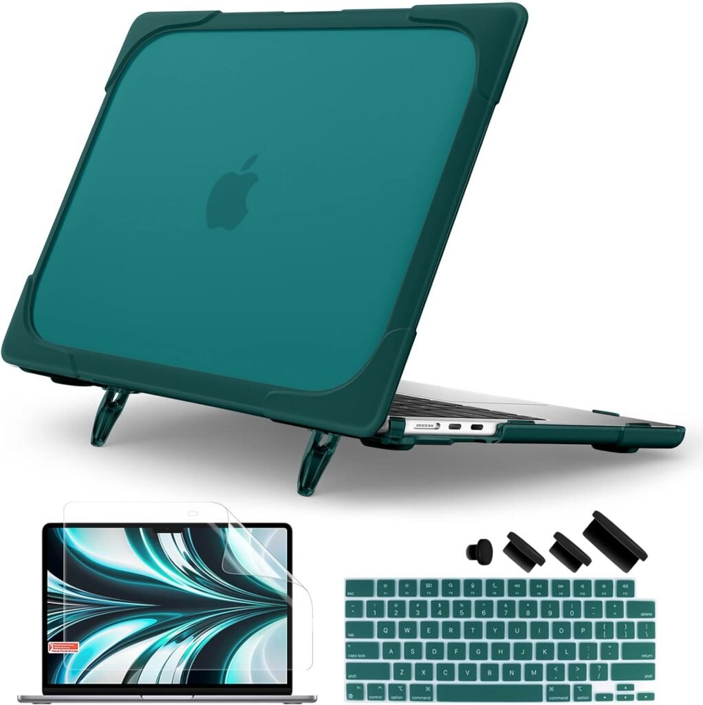 Batianda for New MacBook Air 13.6 inch Case 2022 2023 2024 Release Model A2681(M2) A3113(M3), Heavy Duty Shockproof Protective Hard Shell with Fold Kickstand  Keyboard Cover Screen Protector, Teal