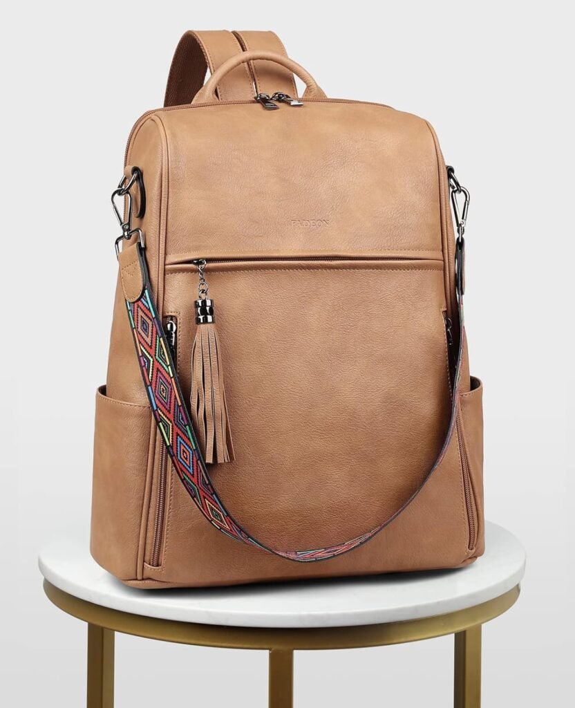 FADEON Laptop Backpack Purse for Women Large Designer PU Leather Laptop Bag, Ladies Computer Shoulder Bags