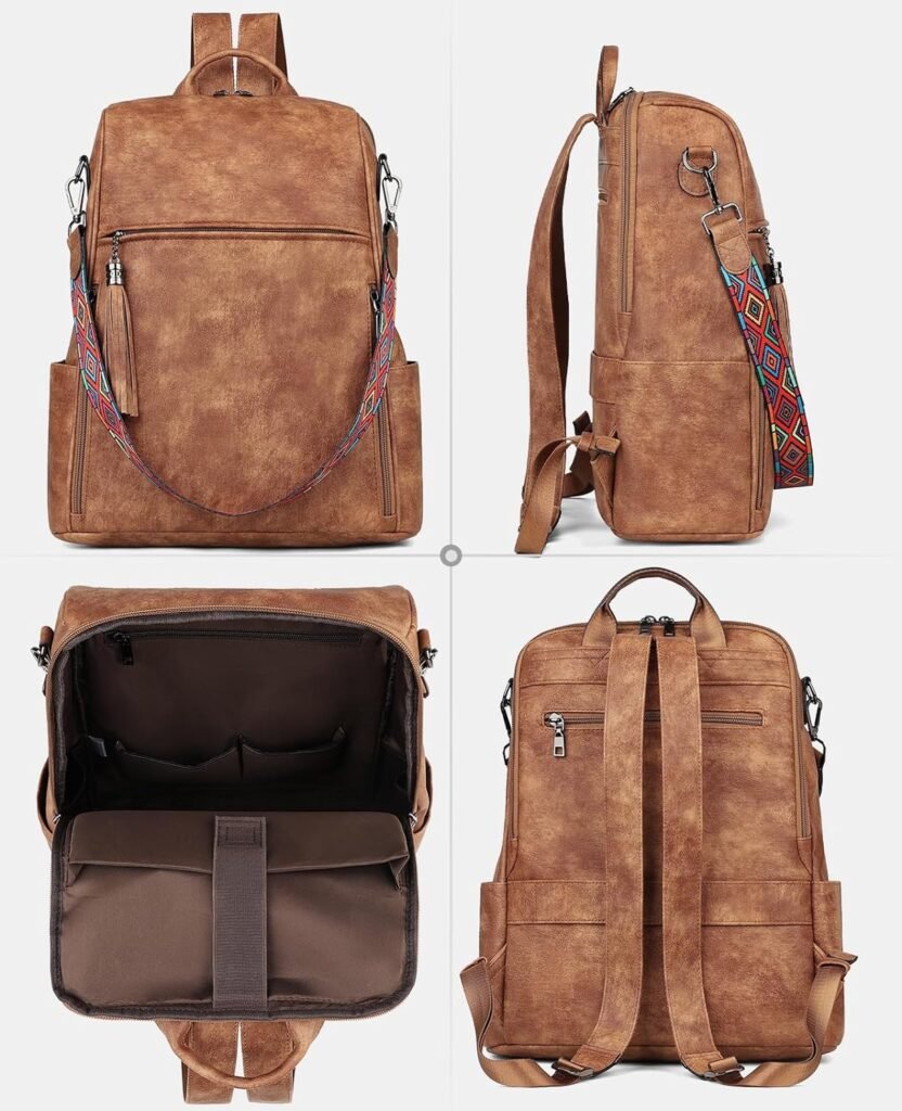 FADEON Laptop Backpack Purse for Women Large Designer PU Leather Laptop Bag, Ladies Computer Shoulder Bags