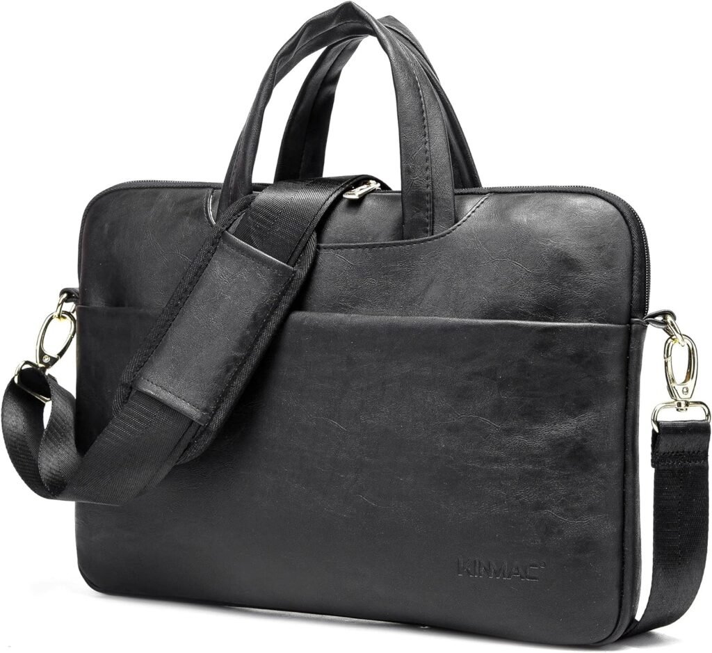 Kinmac 360° Protective Waterproof PU Leather Laptop Shoulder Messenger Sleeve Briefcase case Bag (13 inch-14 inch, Black PU)