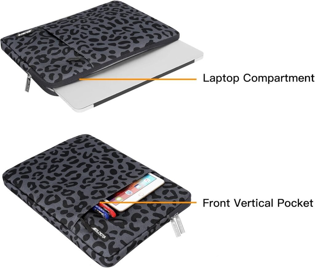 MOSISO Laptop Sleeve Case Compatible with MacBook Air/Pro, 13-13.3 inch Notebook, Compatible with MacBook Pro 14 inch M3 M2 M1 Chip Pro Max 2023-2021, Leopard Grain Polyester Vertical Bag with Pocket
