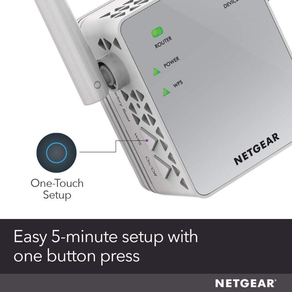 NETGEAR Wi-Fi Range Extender EX3700 - Coverage Up to 1000 Sq Ft and 15 Devices with AC750 Dual Band Wireless Signal Booster  Repeater (Up to 750Mbps Speed), and Compact Wall Plug Design