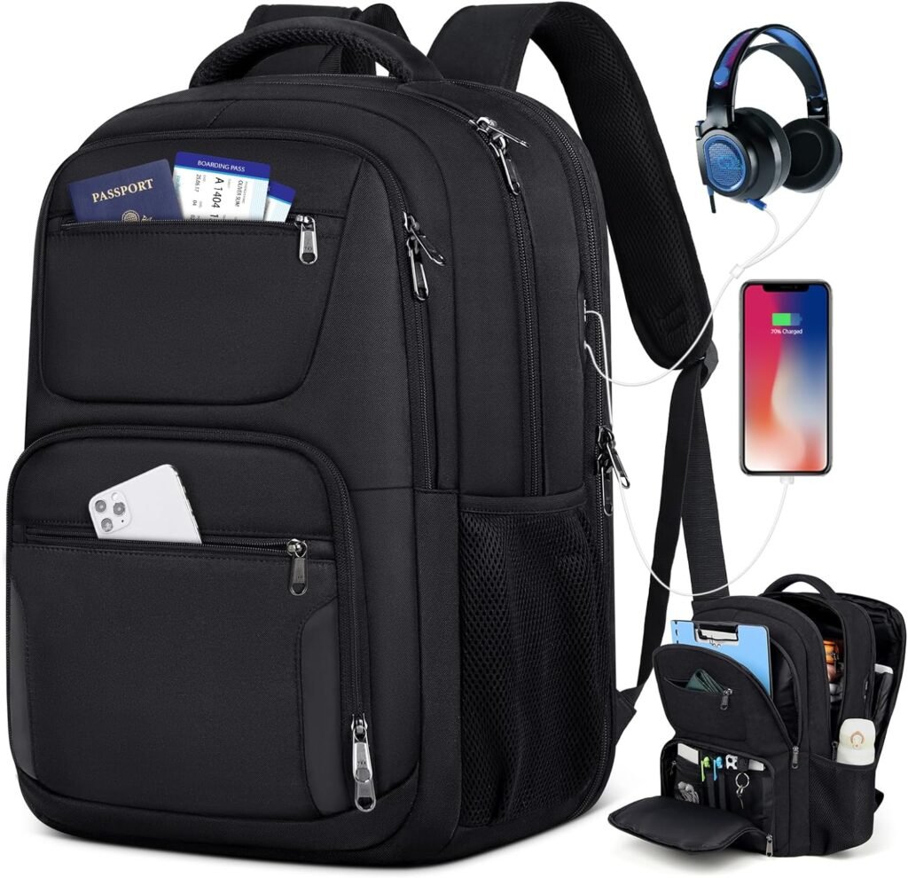Travel Laptop Backpack, 17 Inch Extra Large Laptop Backpack with USB Charging Hole 45L Anti Theft Travel Backpack Water Resistant College Business Computer Bag Fit 17.3 Inch Laptop for Men Women Black