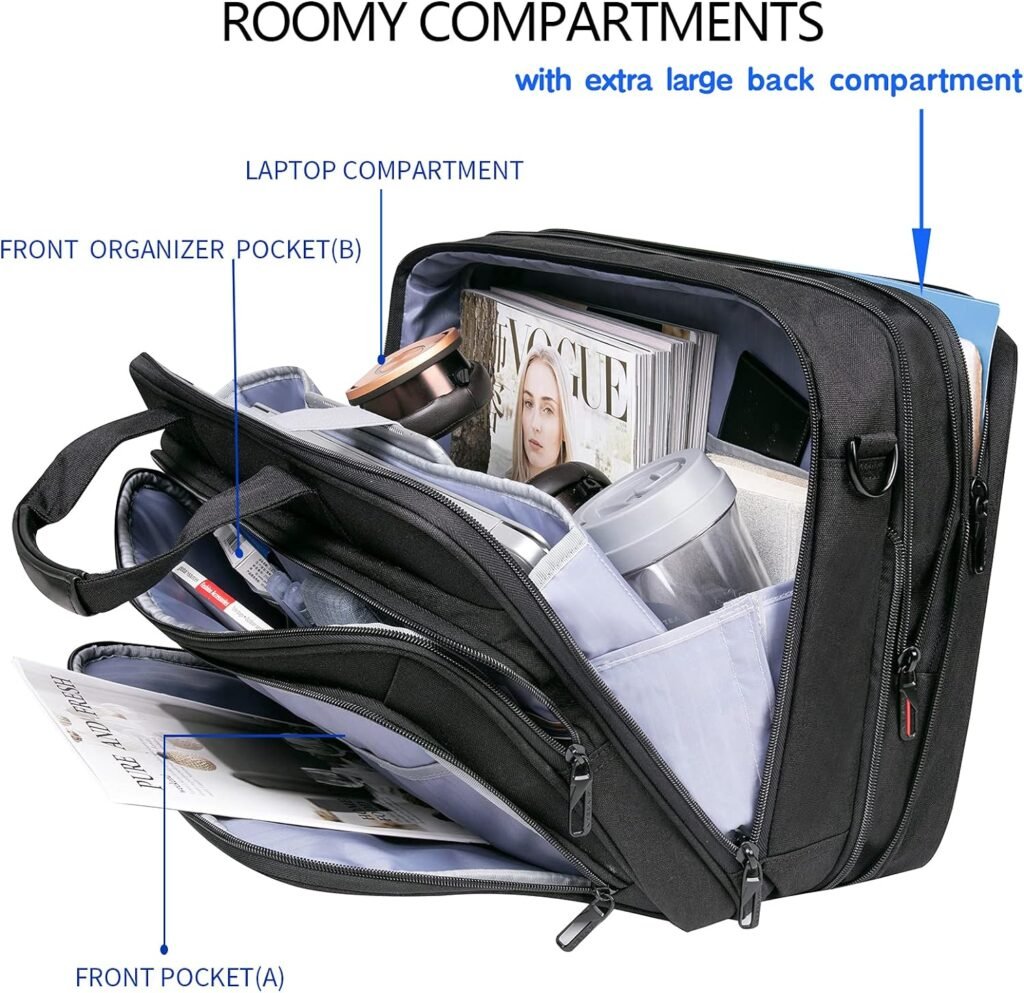 VANKEAN Laptop Briefcase for Men Women, Fits Up to 17.3 Inch Laptop Expandable Premium Laptop Shoulder Bag Water-Repellent Messenger Bag Computer Bag for Travel/Business-Black