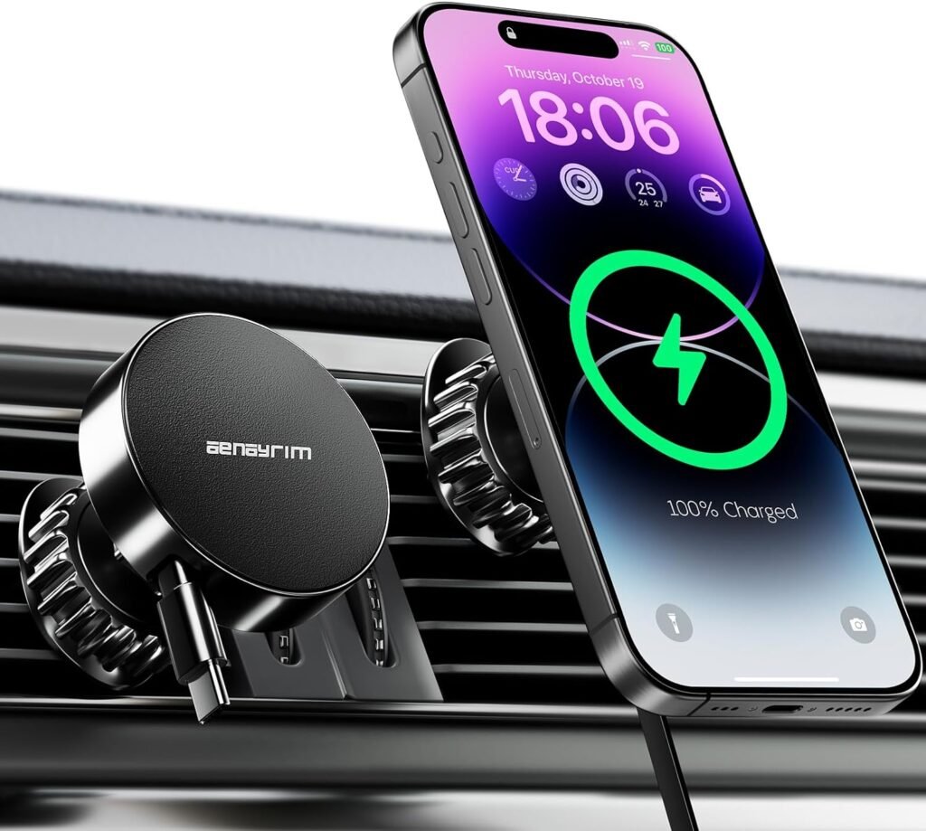 Aenayrim for Magsafe Car Mount Charger, 15W Fast Charging Wireless Car Charger, 360 Adjustable Hands Free Strong Magnet Car Phone Holder Magnetic Car Phone Mount for iPhone 15 14 13 12 Samsung (Alloy)