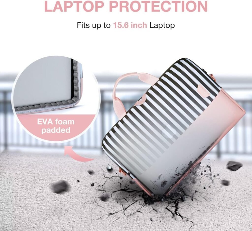 BAGSMART Laptop Bag for Women, 15.6 Inch Laptop Case Slim Computer, Work Briefcase, For Travel, Pink Stripes