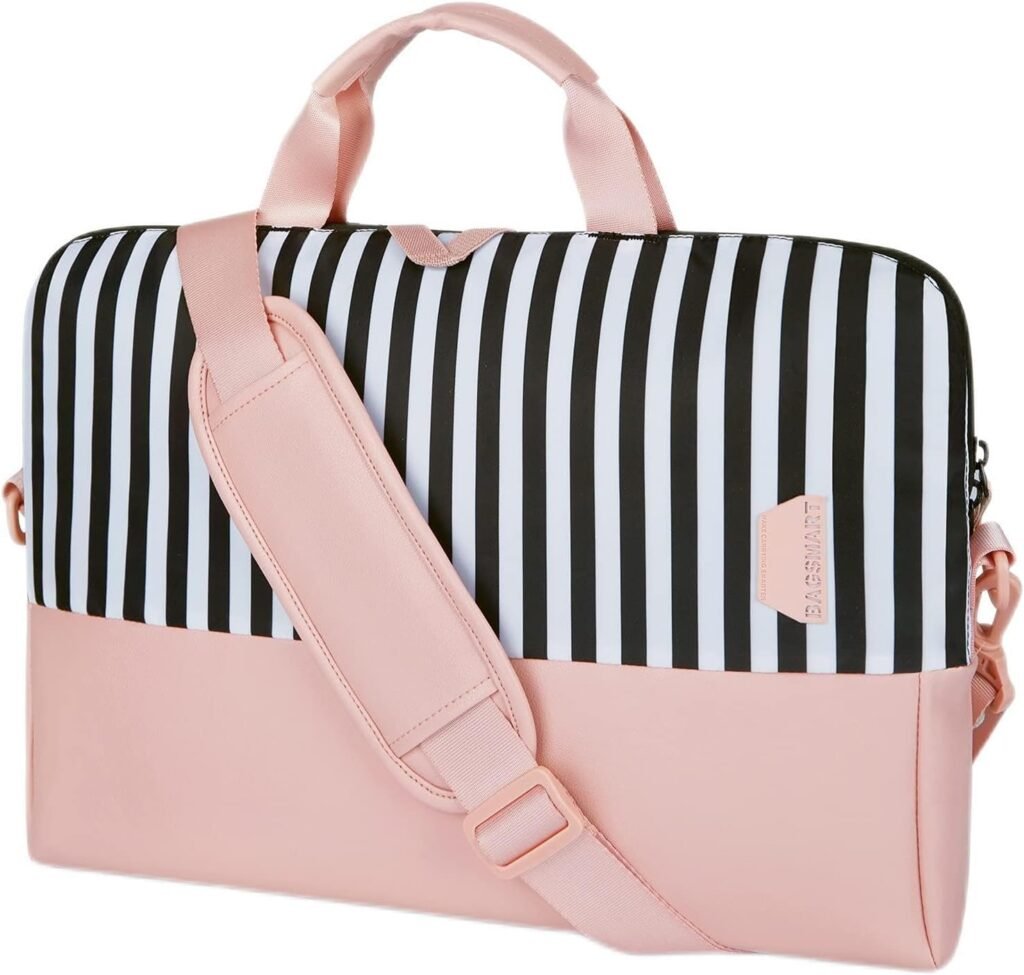 BAGSMART Laptop Bag for Women, 15.6 Inch Laptop Case Slim Computer, Work Briefcase, For Travel, Pink Stripes