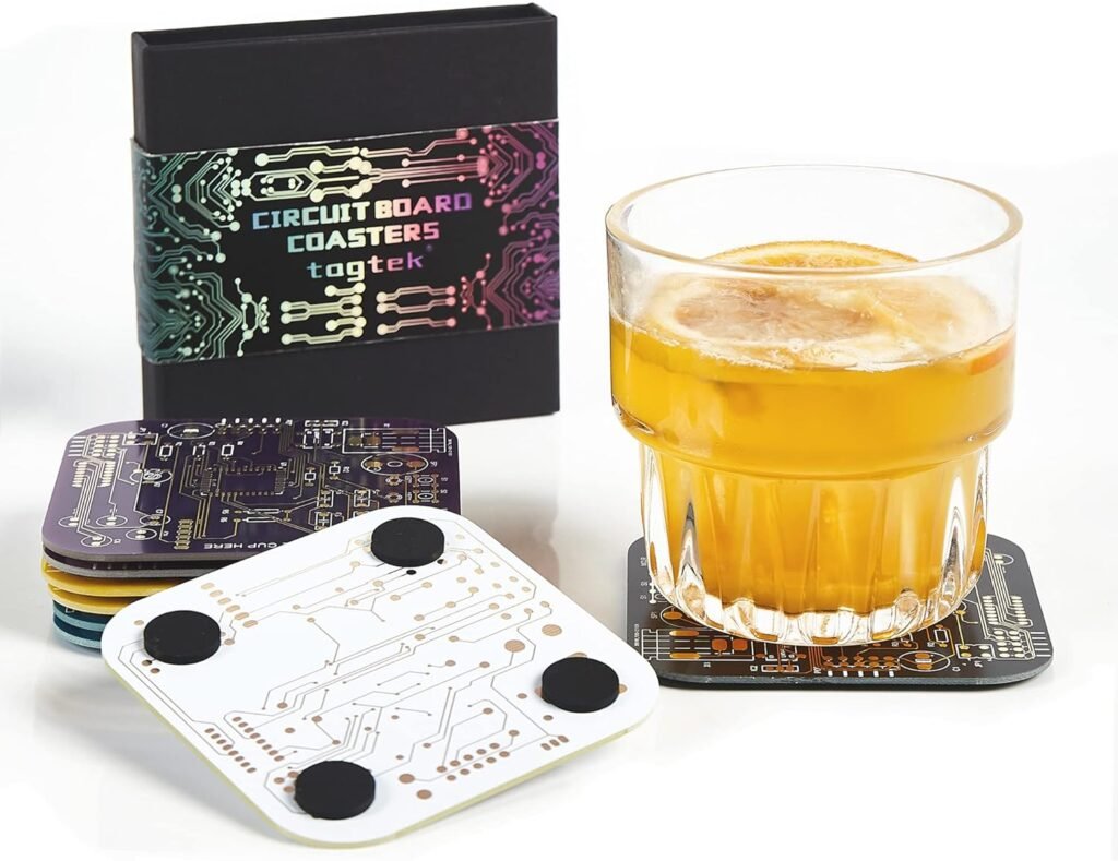 Coasters for Drinks in PCB-Design Green Coasters Decor with Immersion Gold Circuit Board Coasters for Coffee Table Bar Office Tech Gifts for Boyfriend Gamer Geek Engineer Dad Men (2 x Green/Pack)