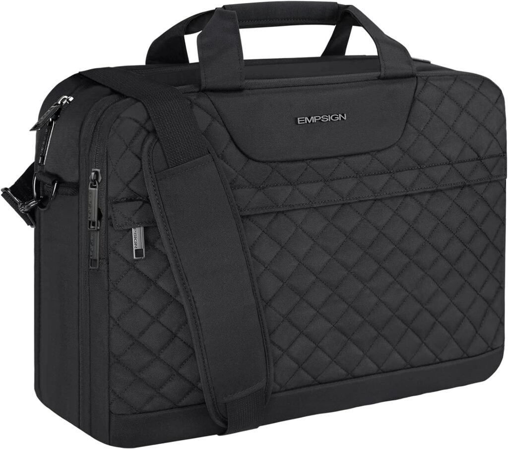 EMPSIGN 17.3 Inch Laptop Bag, Large Capacity Expandable Travel Briefcase for Women  Men Business Office, Water-Repellent Laptop Case Computer Bag with RFID Pockets, Black