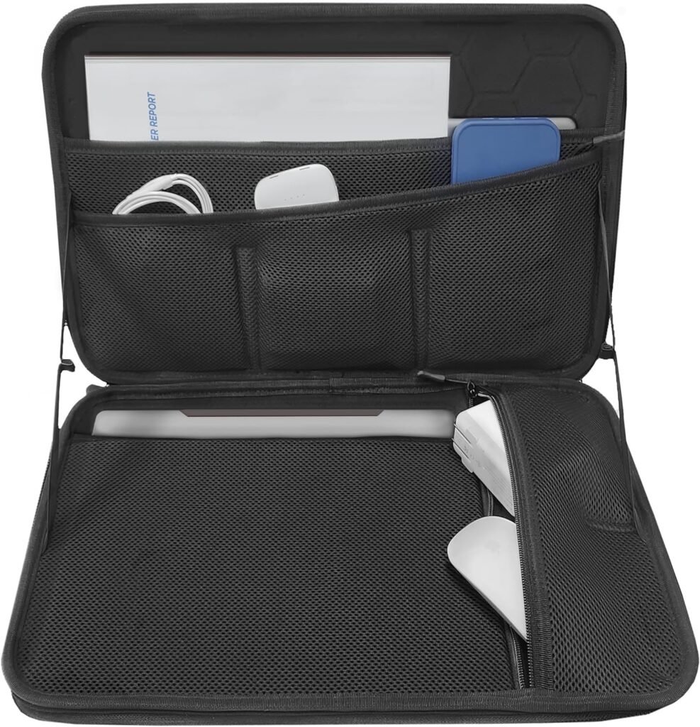 Hard Case Laptop Travel Bag for 13” and 14” inch Computers/MacBooks with Luggage Sleeve - Carrying Handle, Padded Shoulder Strap (Black)