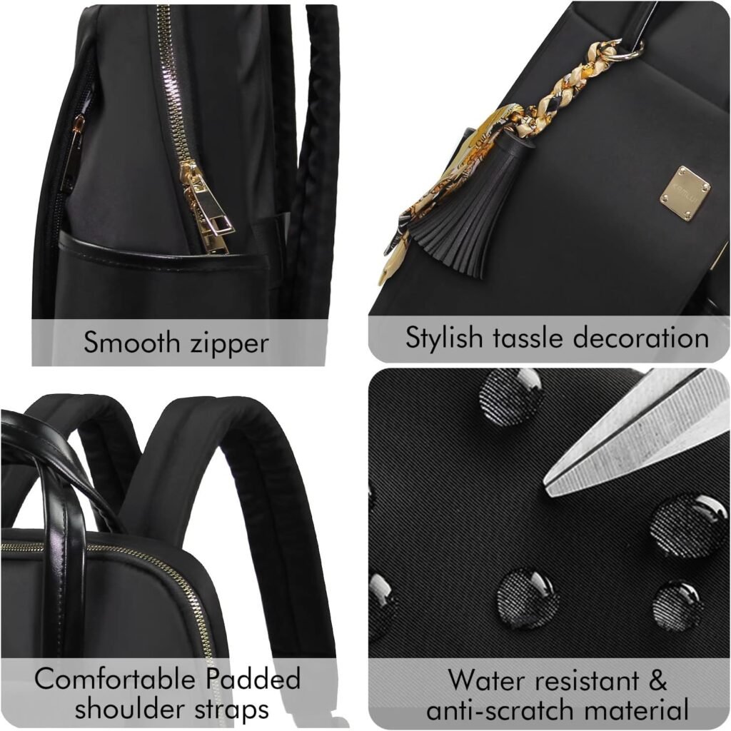 Laptop Backpack Purse Slim 14 to 15.6 Inch 16 for Women Mini Small Business Work Commuter College Fashion Rucsack Satchel Airplane Travel Essentials Accessories Black Notebook Case Computer Bag