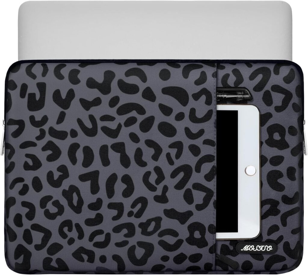 MOSISO Laptop Sleeve Case Compatible with MacBook Air/Pro, 13-13.3 inch Notebook, Compatible with MacBook Pro 14 inch M3 M2 M1 Chip Pro Max 2023-2021, Leopard Grain Polyester Vertical Bag with Pocket