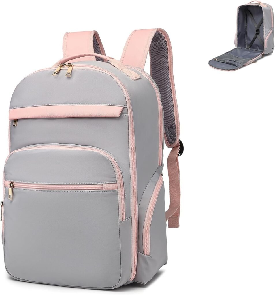 seyfocnia Travel Backpack for Women, Carry On Laptop Backpack Flight Approved 17.3 Inch Computer Bag with USB Charging Port Backpack Casual Daypack Work Backpacks (Dusty Pink)