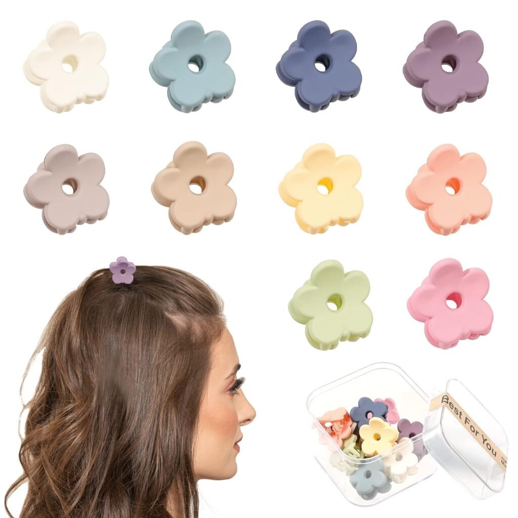 Small Hair Claw Clips for Thin Hair - Mini Flower Hair Clips Tiny Claw Clips Strong Hold Cute Jaw Clip Nonslip Hair Styling Accessories with Box