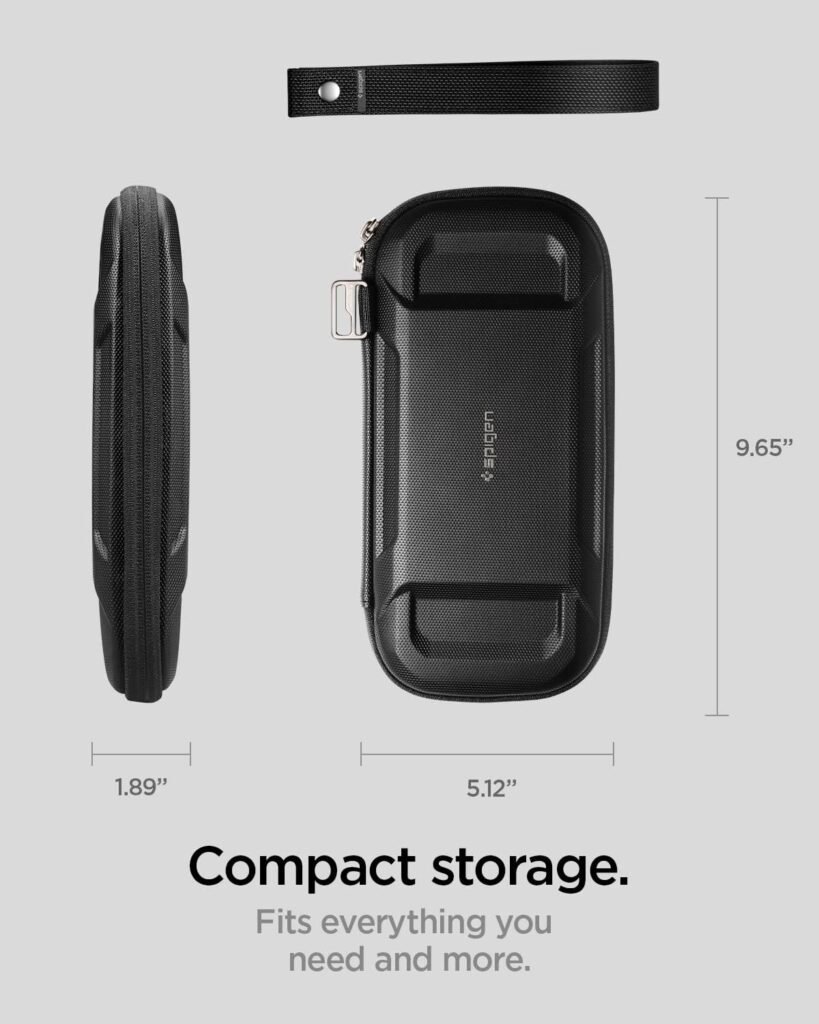 Spigen Life Slim Rugged Armor Pro Hard Shell Portable Cable Organizer Bag Compact Carrying Case Electronic Accessories Power Adapters Travel Small Storage for Cords, Chargers, USB, SD Card - Black