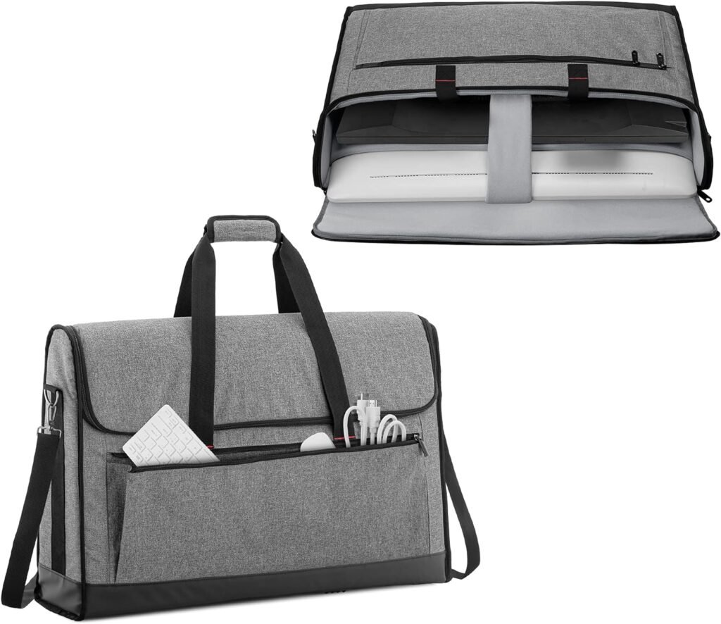 Trunab Monitor Carrying Case 24 Inch Padded Travel Bag Hold Up to 2 LCD Screens/TVs, Not Compatible with iMac, with Accessories Pocket, Shoulder Strap, PU Bottom, Grey