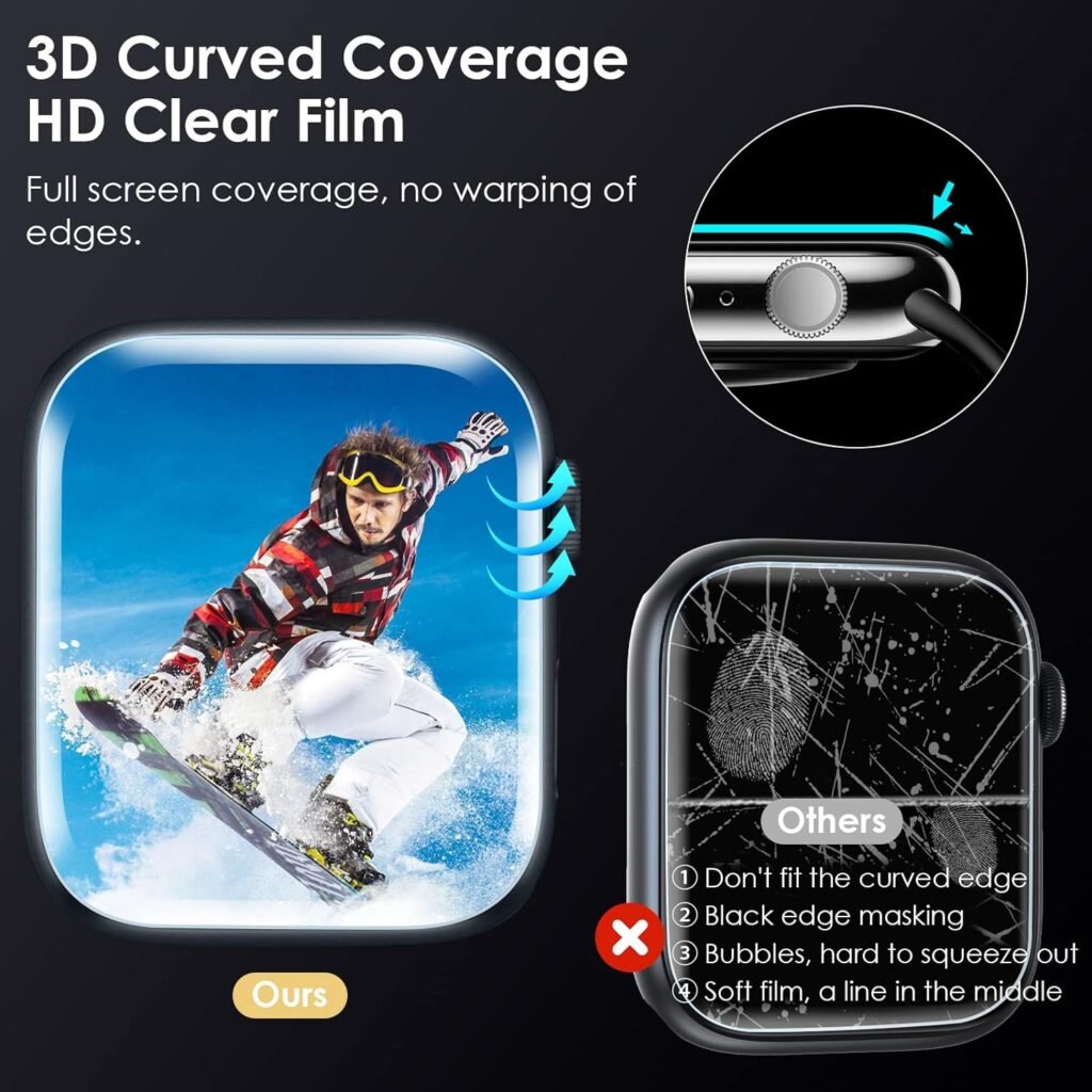 YMHML 2 Pack Apple Watch Series 9 Series 8/7 Screen Protector 45mm, Tempered Glass 3D Curved Full Cover Waterproof Bubble Free Anti-Scratch HD Film for iWatch 45mm Accessories [Auto-Dispersion Tech]