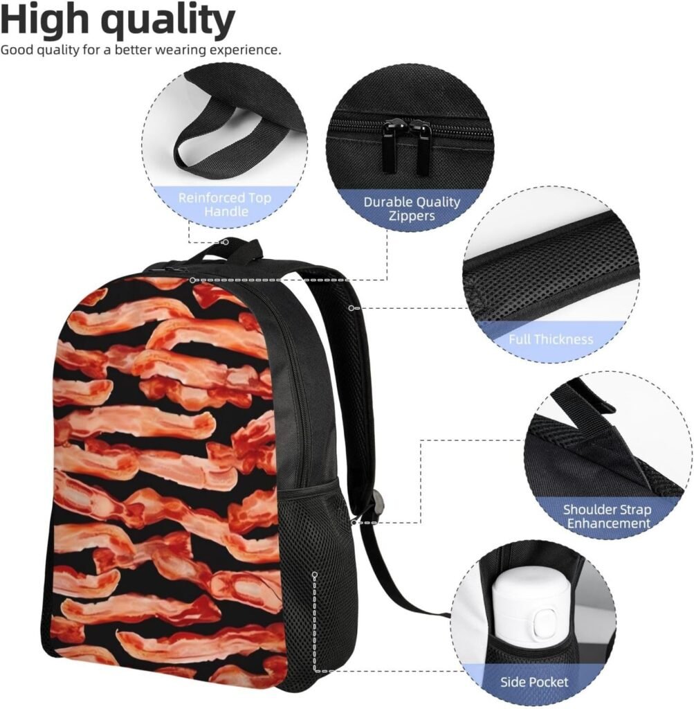 Casual Backpack Laptop Backpack Bacon Pattern Print Travel Backpacks